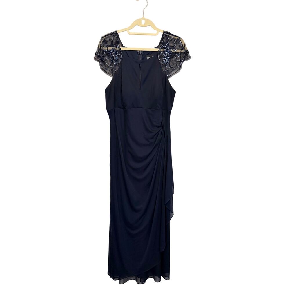Xscape Gown Size 14 Navy Blue Beaded Party Cocktail Prom Gala Formal Homecoming